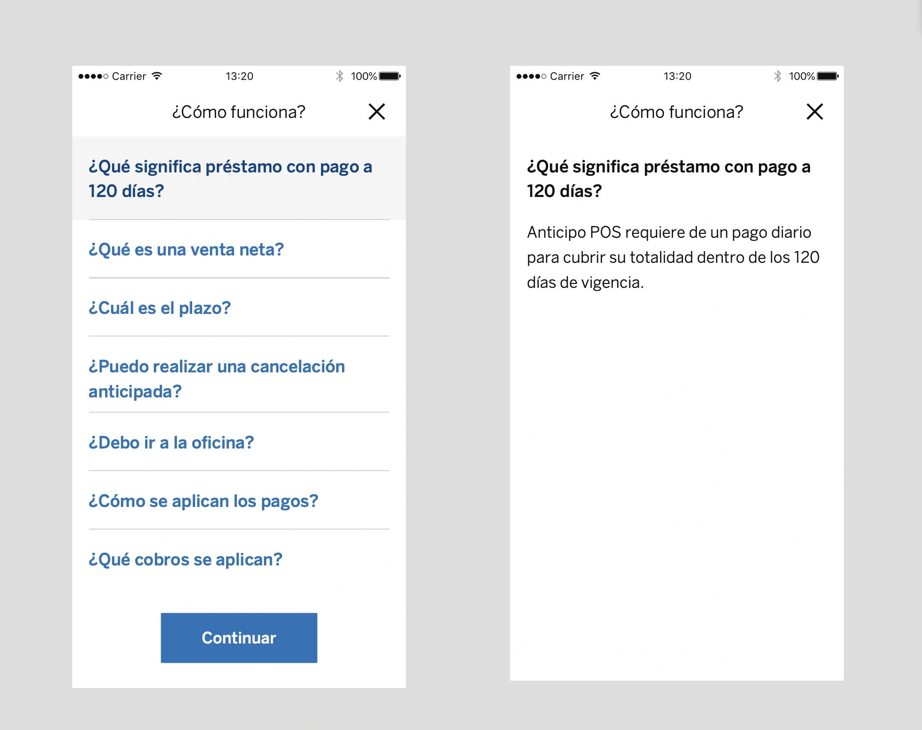 Anticipo POS frequently asked questions inside the contracting flow